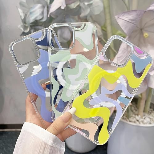 Miniatura 7 de Funda diseñada para iPhone 15 compatible con MagSafe, a la moda, simple y linda, diseño ondulado, para mujeres y niñas, TPU suave + funda de
