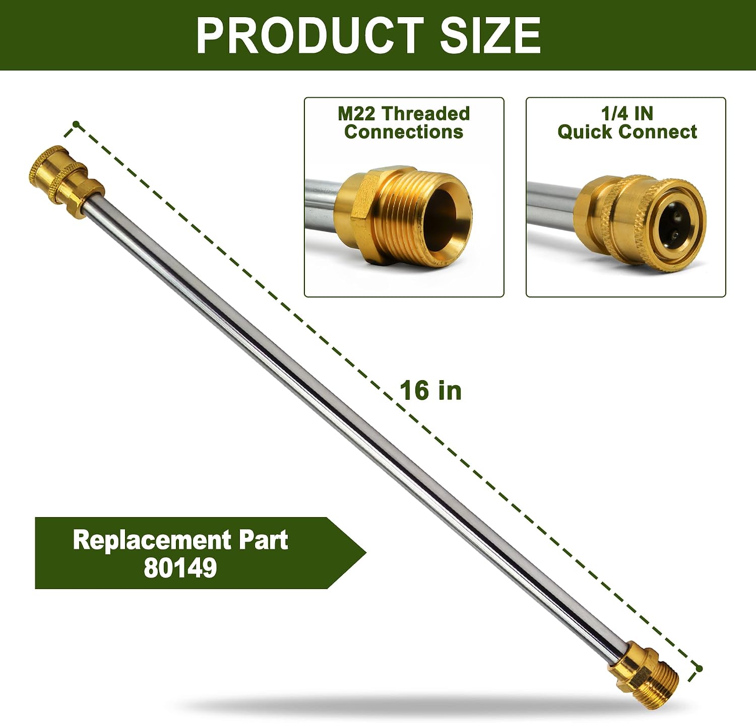 16-Inch Pressure Washer Wand, Replacement for Simpson Cleaning 80149, Fit for Cold Water Use up to 3600 PSI, Silver