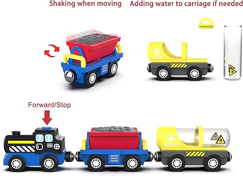 Miniatura 2 de Juguete de tren de ingeniería para niños, tren de locomotora a pilas para pistas de madera, potente tren compatible con Thomas, Brio, Chuggington