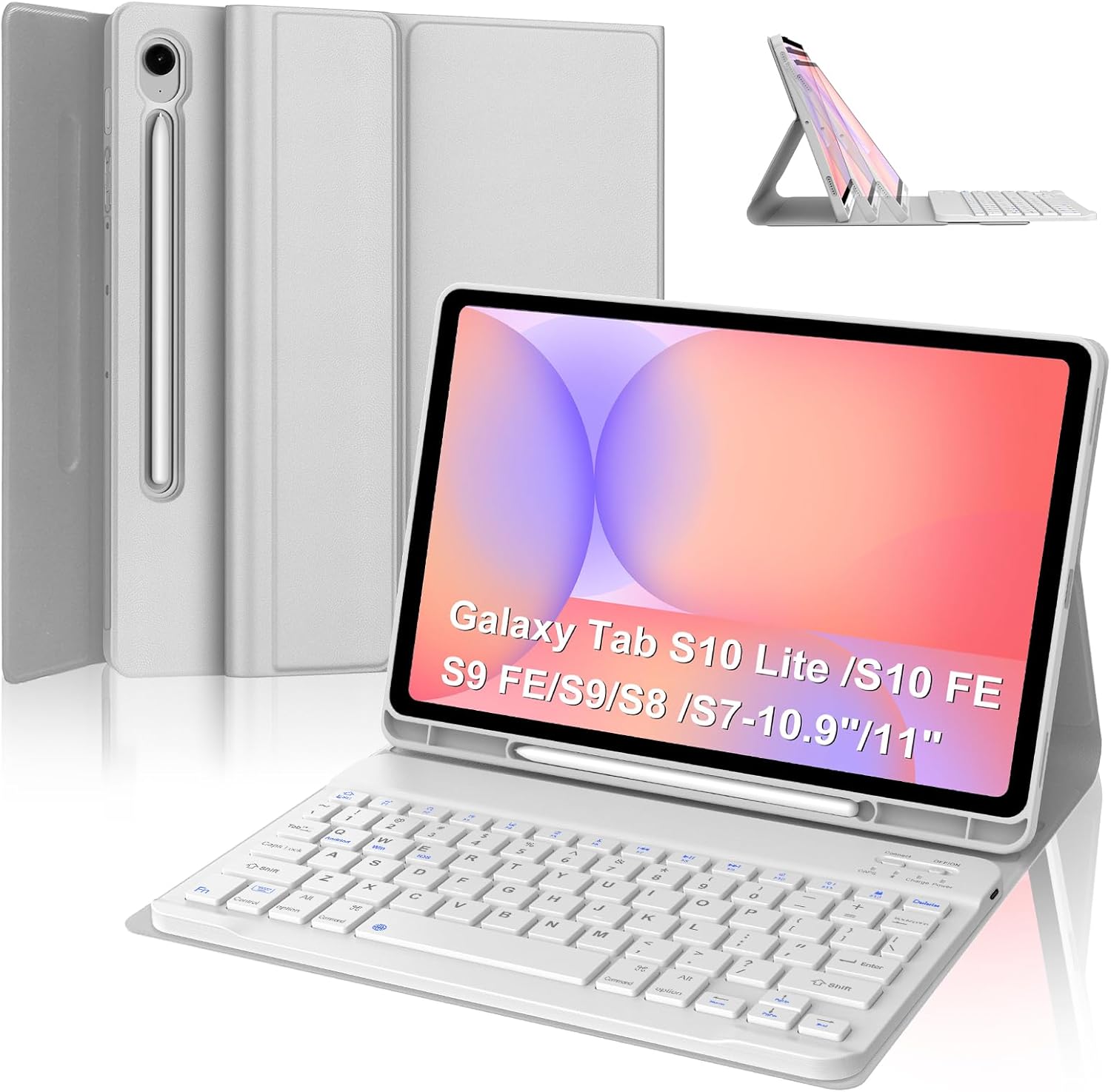 WINCHKING Keyboard Case for Samsung Galaxy Tab S10 Lite/ S10 FE/ S9 FE 5G 10.9 Inch/Tab S9 11 Inch with S Pen Holder,Light Gray