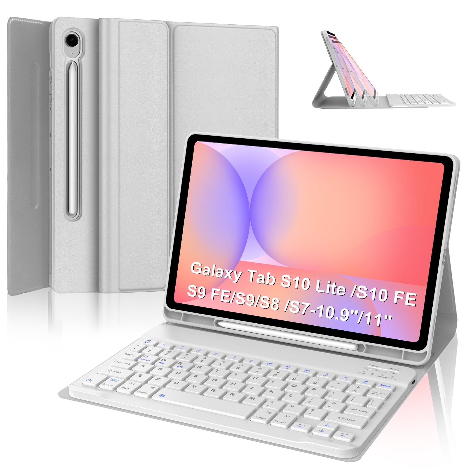 Keyboard Case for Samsung Galaxy Tab S10 Lite/ S10 FE/ S9 FE 5G 10.9 Inch/Tab S9 11 Inch with S Pen Holder,Light Gray