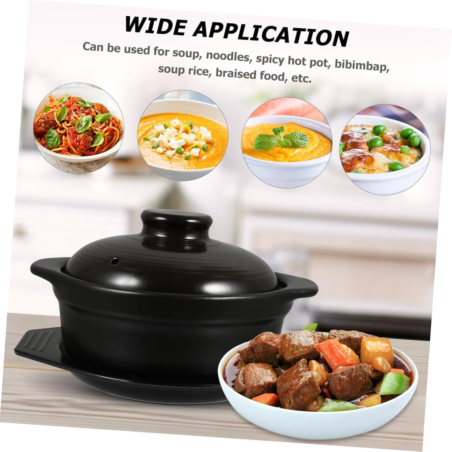 Garneck Ceramic Casserole Pot with Lid and Tray Non-stick Smooth Interior Vent Design for Balanced Pressure Multi-purpose Stew and Bibimbap Cooking Kitchen Cookware Replacement