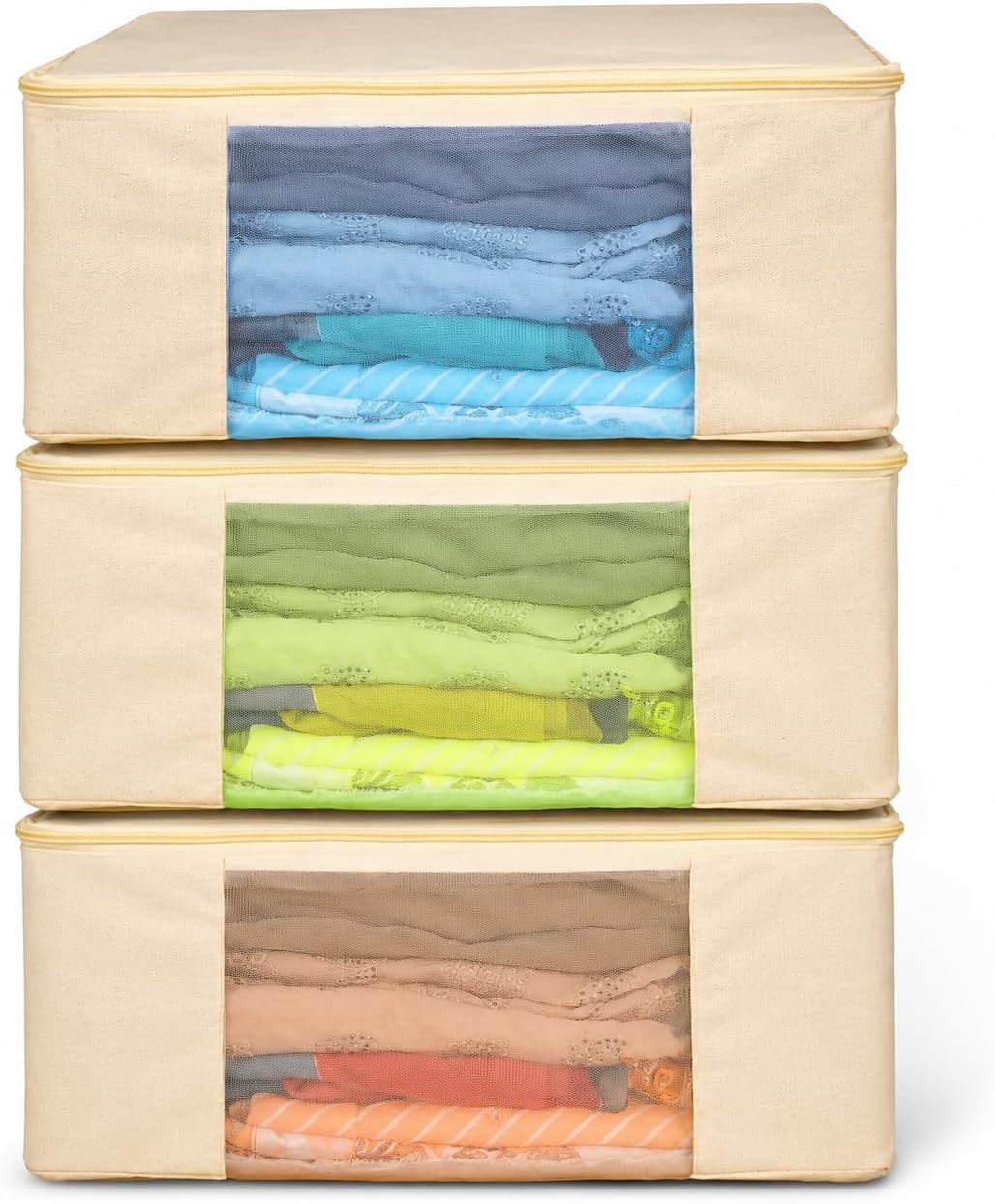 Cotton Canvas Clothes Storage Bags/Saree Covers with Zip for Storage Specially Design for Woman Dresses, Sarees, Lehengas for Wardrobe Organizer (17 x 14 x 7 Inch)