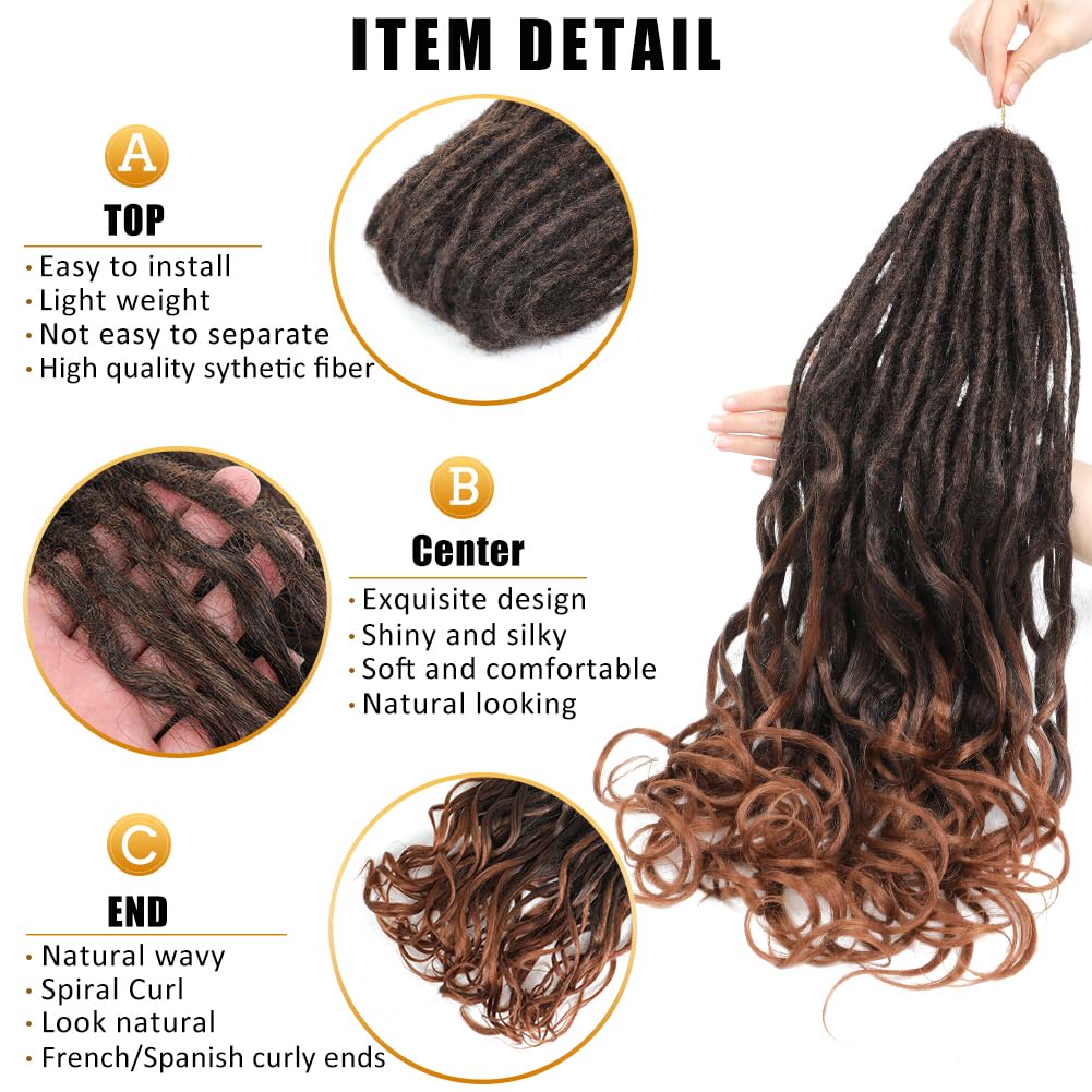 Loose Wave Dreadlocks Synthetic French Curly Double Ended Dreadlock Extensions 24inches 30 Strands Thin Soft Black to Dark Brown Spanish Curly DE Dread Extension for Women (30 Strands, 1B/30)