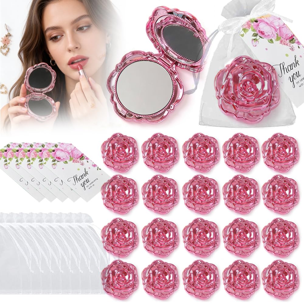 24pcs Rose Compact Mirror Bulk for Quinceanera Party Favors&Wedding（Pink) | Bulk 24 pack bulk gifts ideal for bridal shower, bachelorette party, Sweet 16 Party，Perfect recuerdos para 15 anos