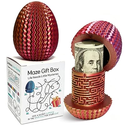 Money Puzzle Box for Cash Gift Card Holder - Reusable Secret Safe with 4 Unique Maze Egg Designs, 3D Printed Brain Teaser Game for Teens Adults, Easter Birthday Christmas Stocking Stuffer