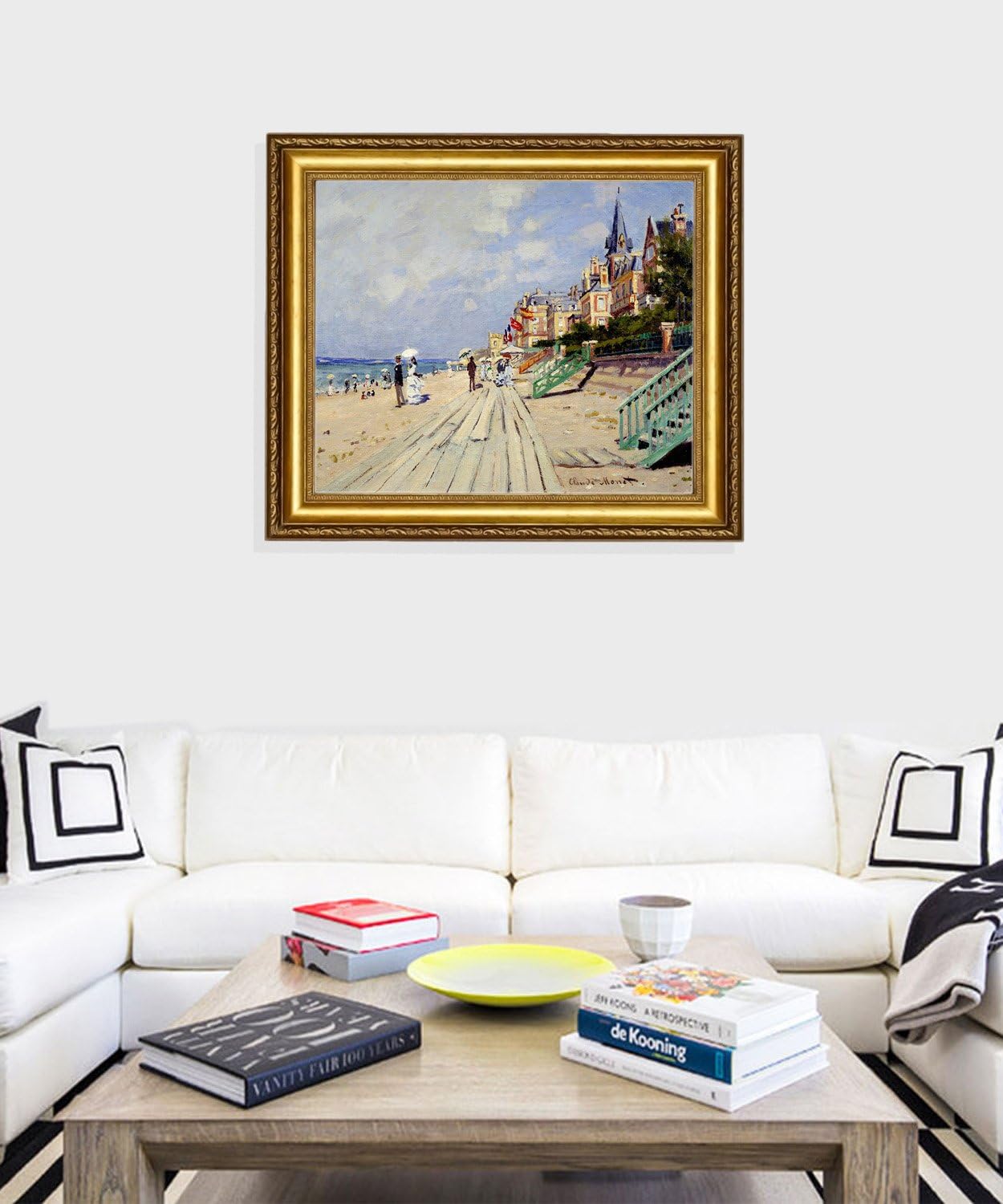 ELITEART-The Beach at Trouville by Claude Monet Giclee Art Canvas Prints-Framed Size:28"x35"