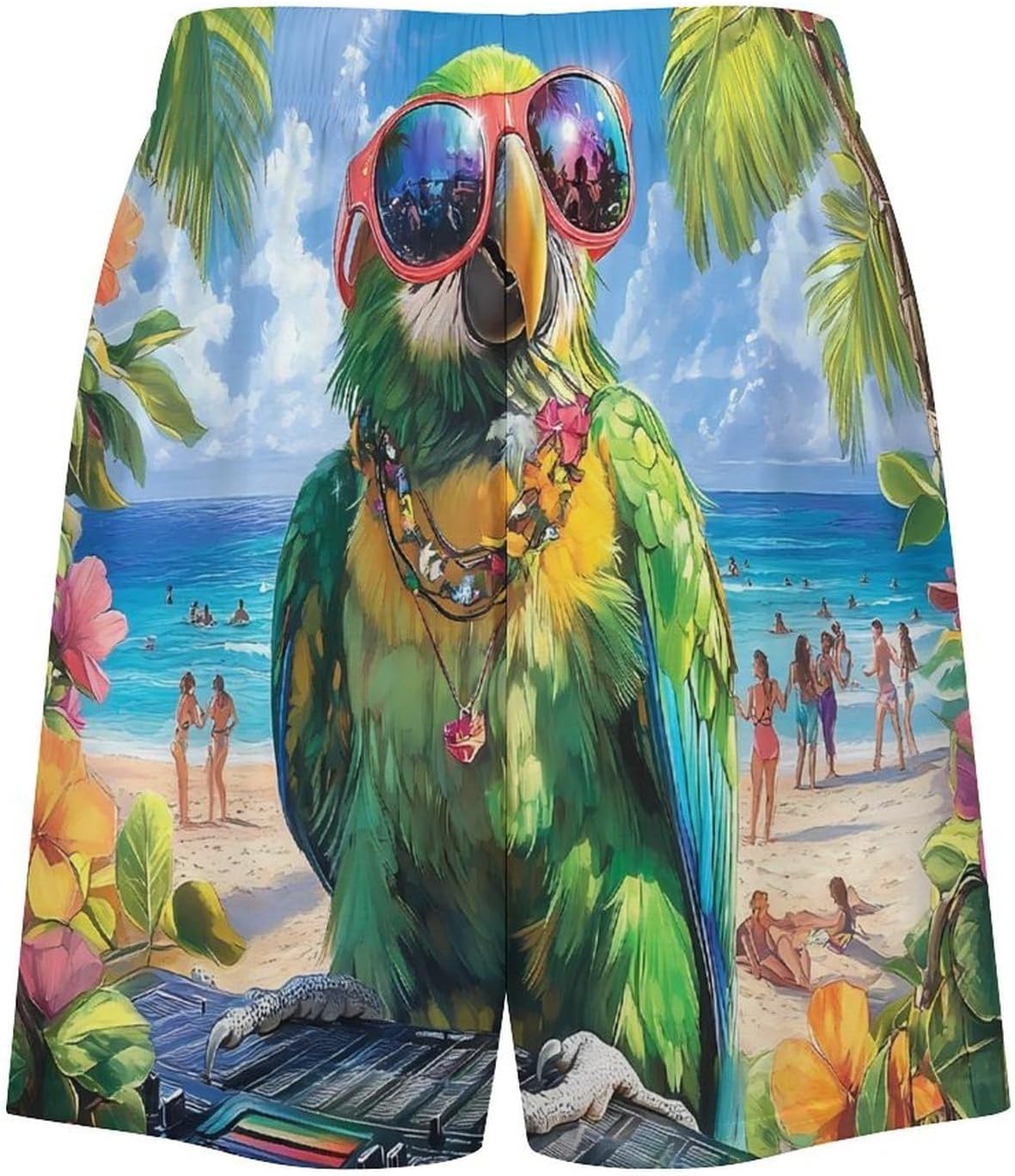 Funny Parrot Print Mens Pajama Shorts Drawstring Pajama Pants Pj Bottoms with Pockets