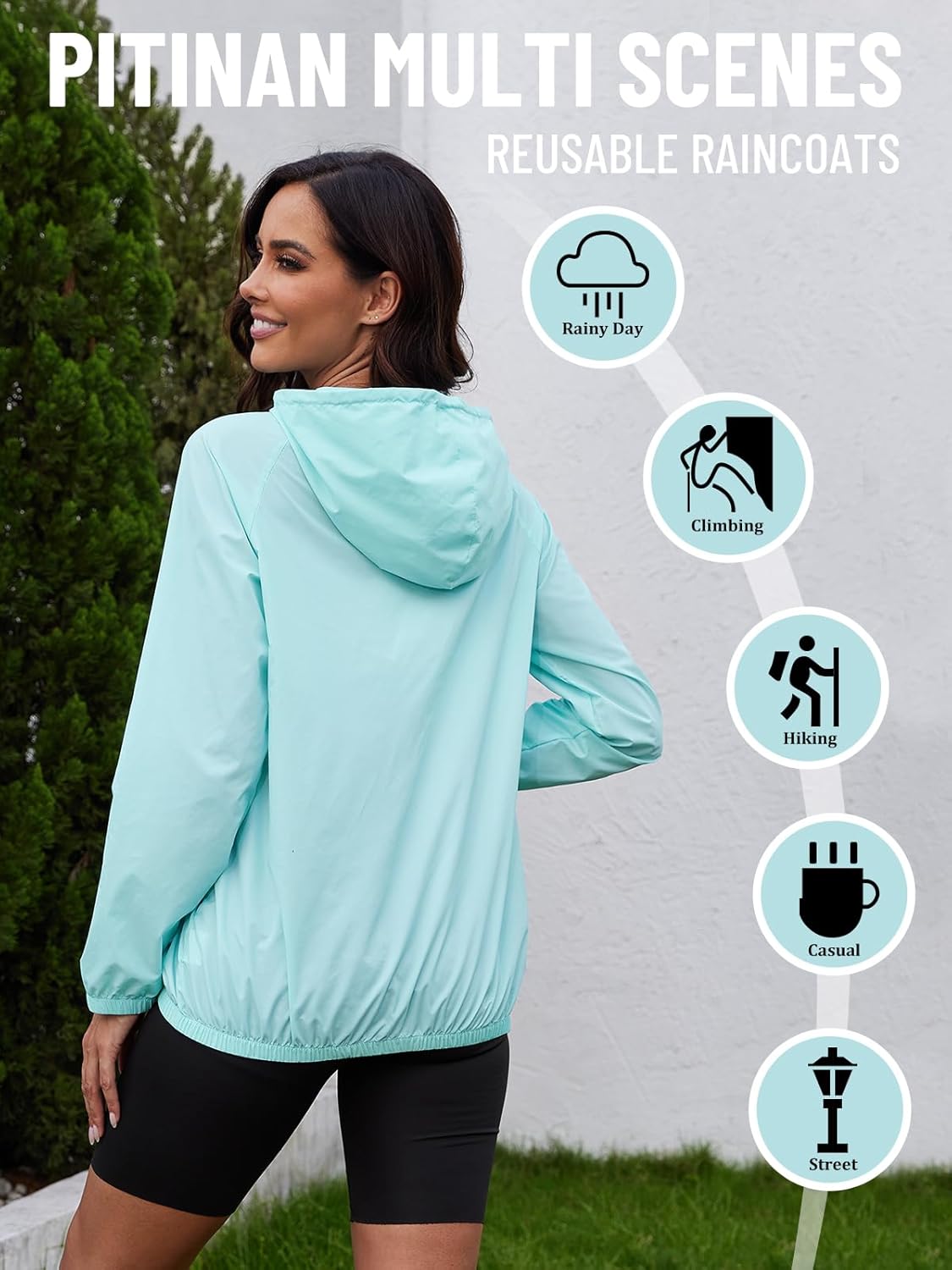 PITINAN Women's Rain Jacket Waterproof Lightweight Packable Raincoat with Hood for Running Windbreaker Jacket S-XXL - Image 3