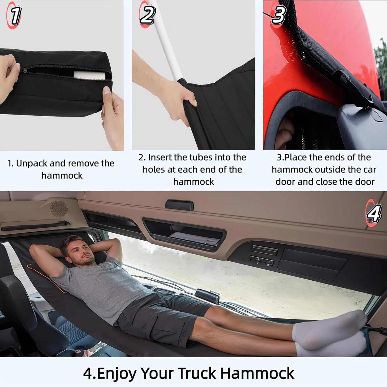 Truck Hammock Bed for Semi Trucks, Adjustable Length 73" to 102", Portable Sleeping Platform for Drivers, Heavy-Duty Rest Bed with 12-Level Adjustment, Easy Install Travel Hammock