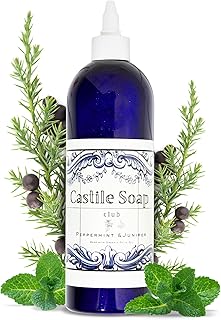 Natural Castile Soap | Organic Liquid Soap | Gentle on Sensitive Skin | Use on Hair, Body, Hands & Home | Vegan, No Palm Oil or Additives (16oz, Peppermint & Juniper)