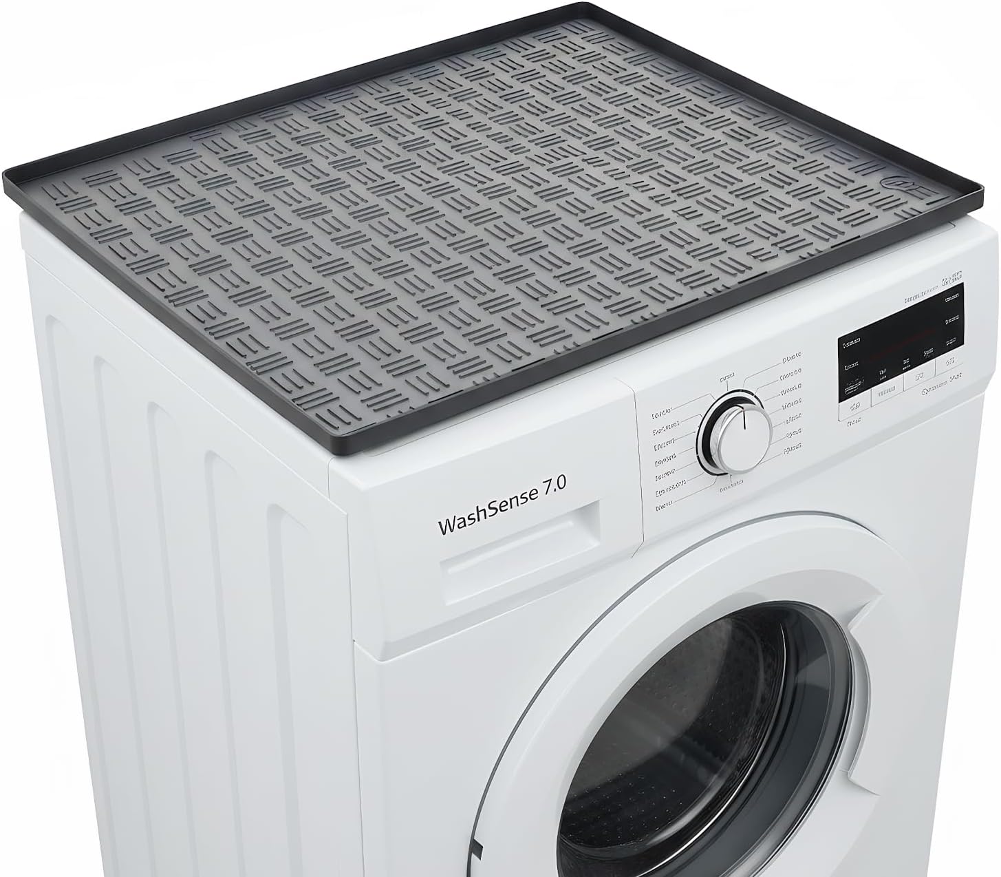 Protector Lavadora parte Superior, Protector de Suelo con Bordes Elevados de 0.8 Pulgadas, Bandeja de Goteo de Secadora, Cubre Lavadora para Lavandería Habitación Encimera 60 X 60 CM (Gris)