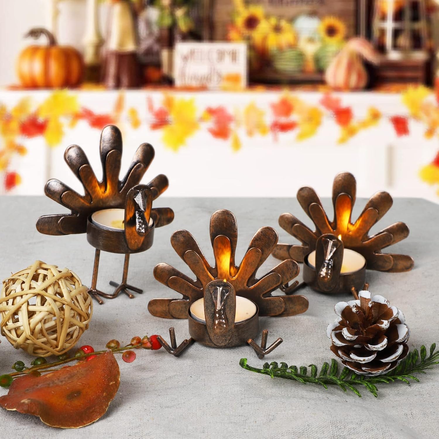 MorTime 12 Pack Turkey Tealight Candle Holders, Turkey Holders Set