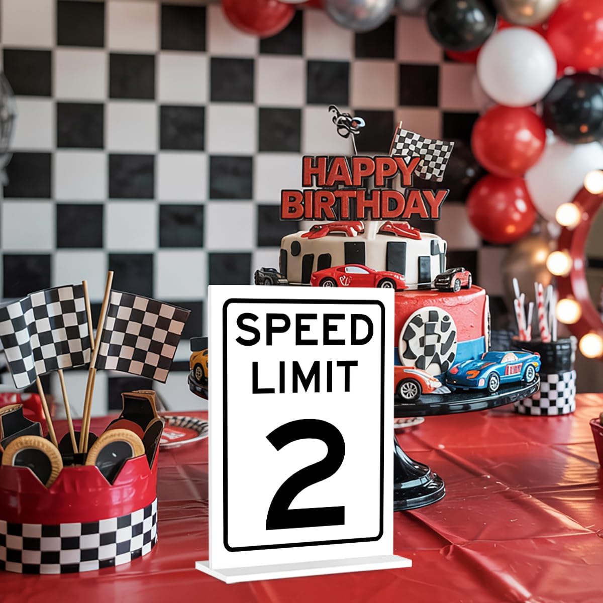 Two Fast 2nd Birthday Decorations, Speed Limit 2 Race Car Birthday Decor, 5x7 Inch Acrylic Table Sign with Stand for Boys
