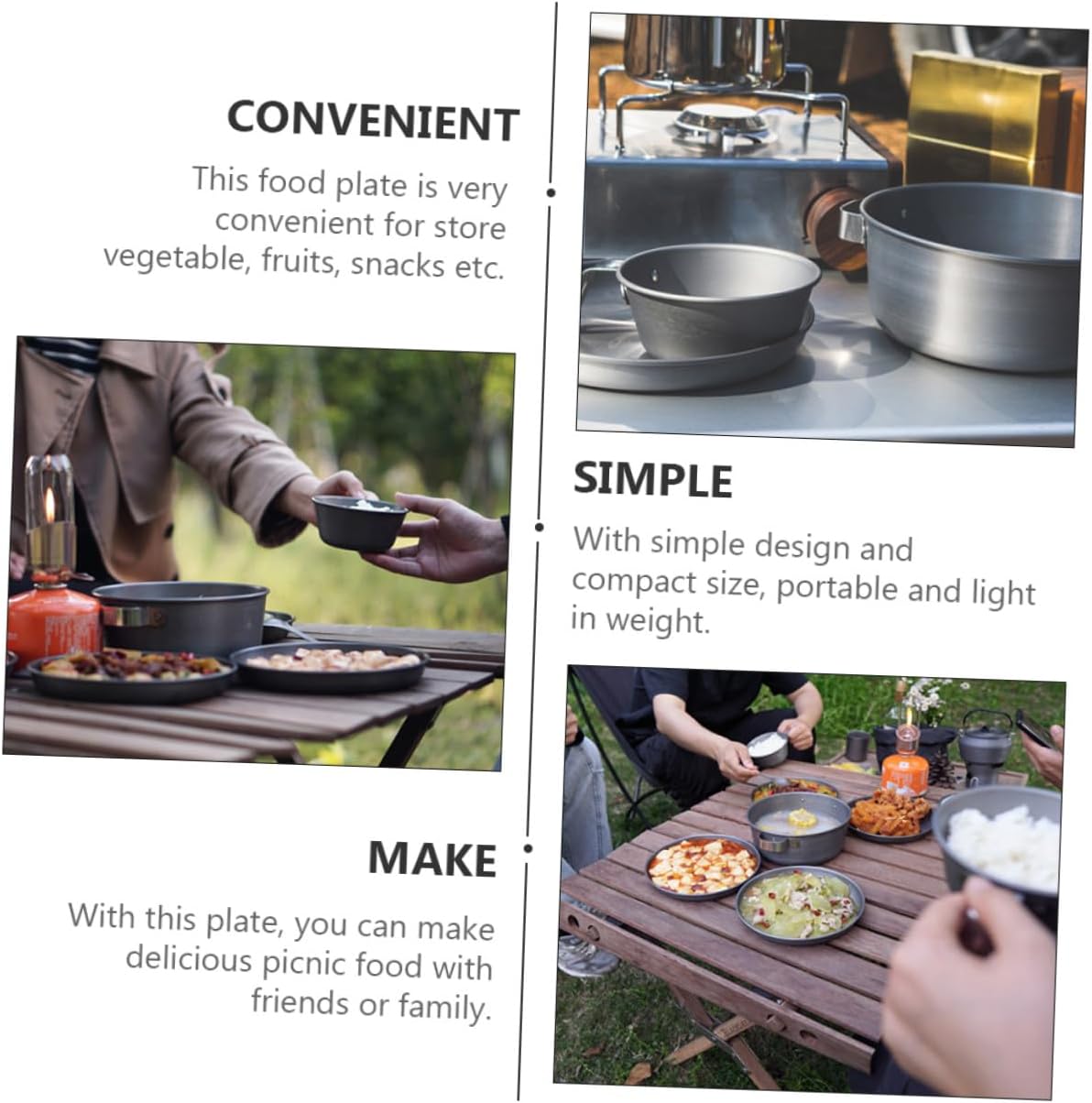WOONEKY Aluminium Alloy Bbq Plate Portable Camping Dinner Plate Lightweight Food Tray for Outdoor Picnic and Self-driving Travel