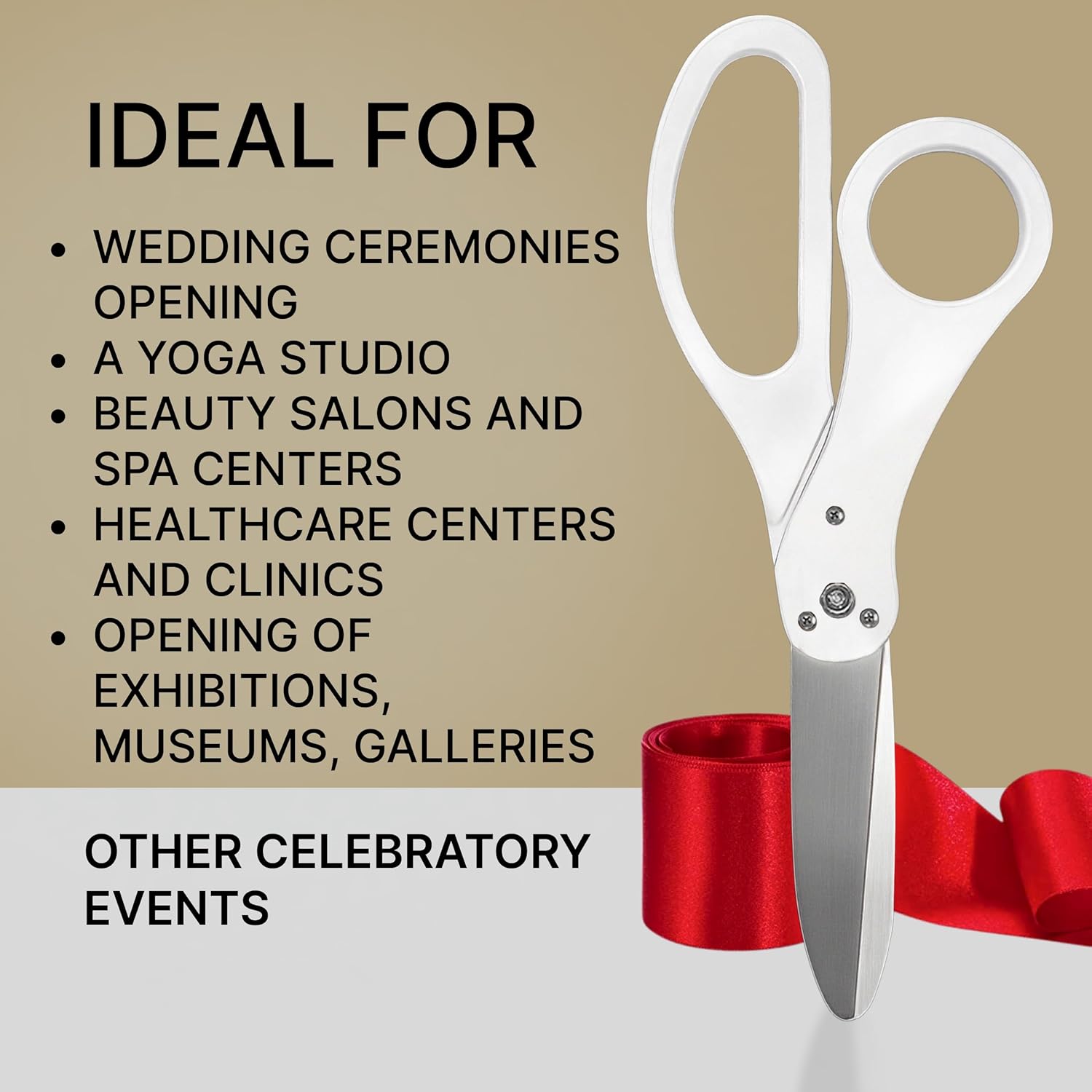 20 Inch White Giant Scissors – Extra Large Ceremonial Cutting Tool with Red Ribbon for Grand Opening Event Supplies Decorations and Business Celebrations