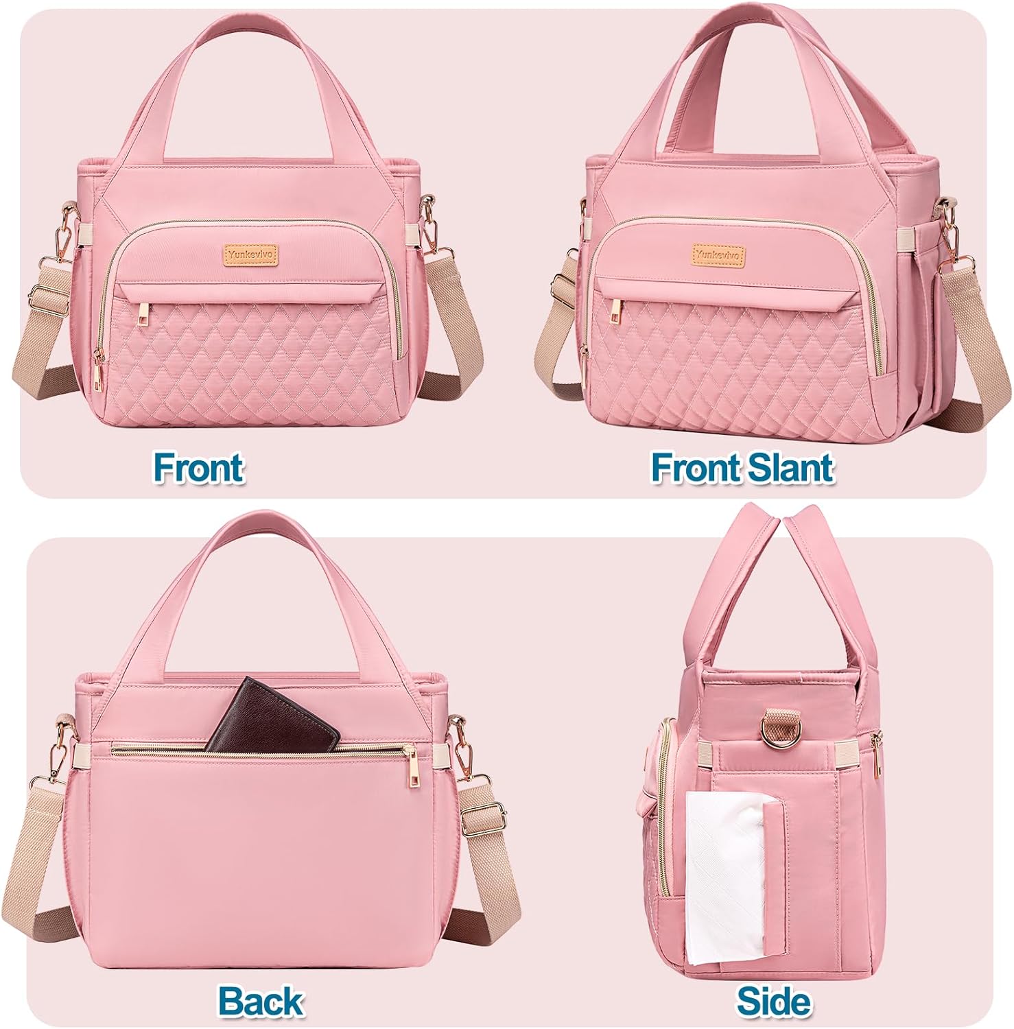 Lunch Bag Lunch Box Women - Insulated Lunch Tote Bag for Women Men, Leakproof Large Womens Lunch Bags for Work, Lunch Cooler Bag for Adult with Side Pocket for Picnic, Hiking, Beach (Pink) - Image 8