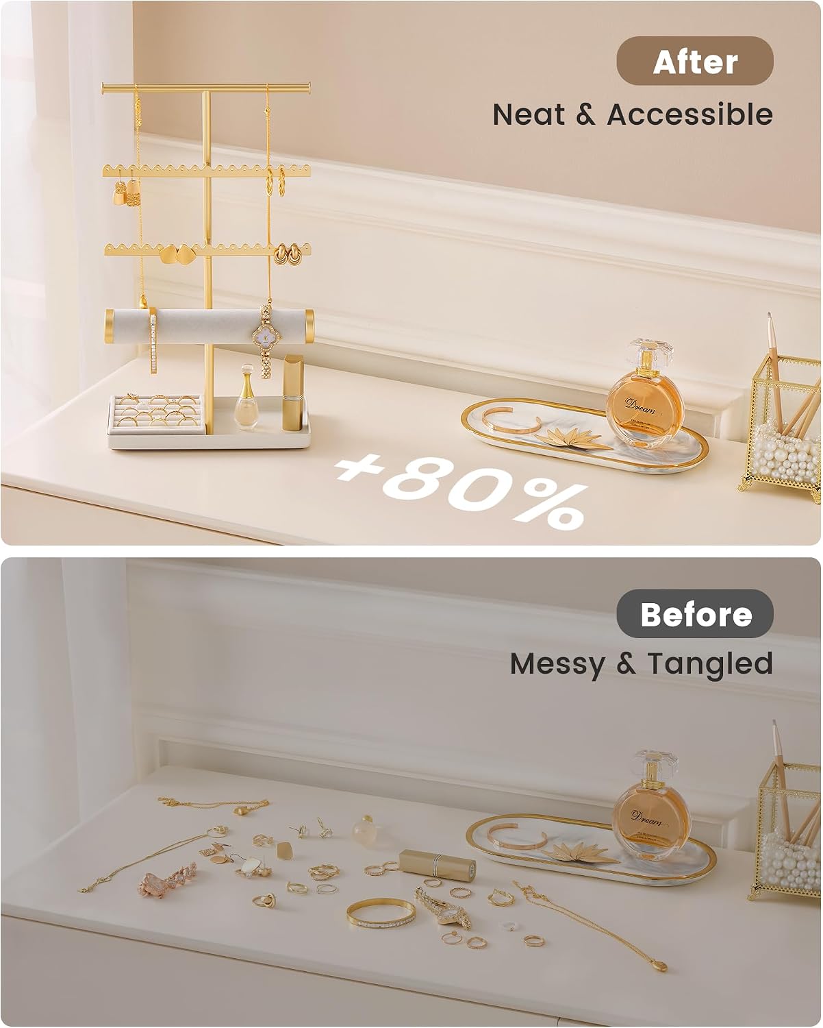 Lolalet Jewelry Organizer Stand, Necklace Bracelet Holder -Gold