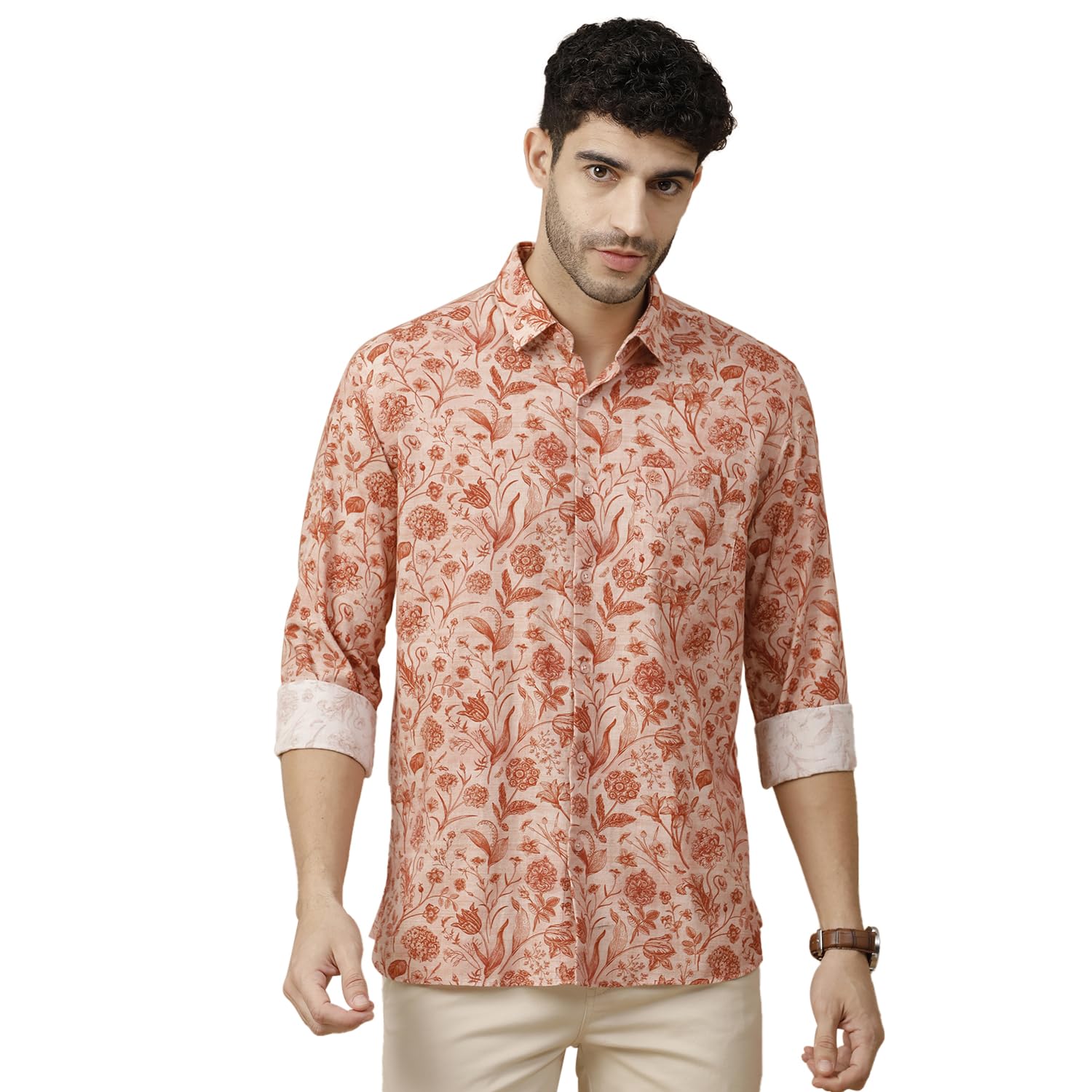 Cavallo by Linen Club Men’s Blended Linen Brown Printed Contemporary Fit Full Sleeve Casual Shirt Cavallo by Linen Club Men’s Blended Linen Brown Printed Contemporary Fit Full Sleeve Casual Shirt