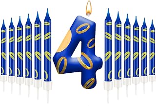 13PCS Birthday Cake Candles Set - Blue and Golden Ring Number Candles with Vibrant Designs for Boys & Girls, Theme Birthday Party Decorations, Cake Toppers for Theme Parties(Number 4)