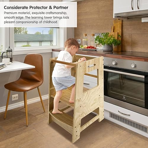 Miniatura 2 de ECOMEX Taburete de cocina de pie para niños pequeños, taburete de aprendizaje de altura ajustable con riel de seguridad extraíble para dormitorio,