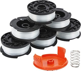 HuaQi String Trimmer Replacement Spool Compatible with Black and Decker AF-100 Autofeed Weed Eater Spools 30ft 0.065" Line with RC-100-P Spool Cap Cover (6 Replacement Spools+1 Spool Cap+1 Spring)