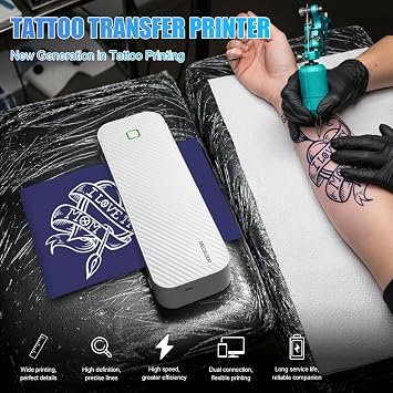 Tattoo Stencil Printer, GD88 Portable Thermal Tattoo Printer with Thermal Paper, Wireless Thermal Tattoo Printer with Phones & Pad for Artist & Beginners