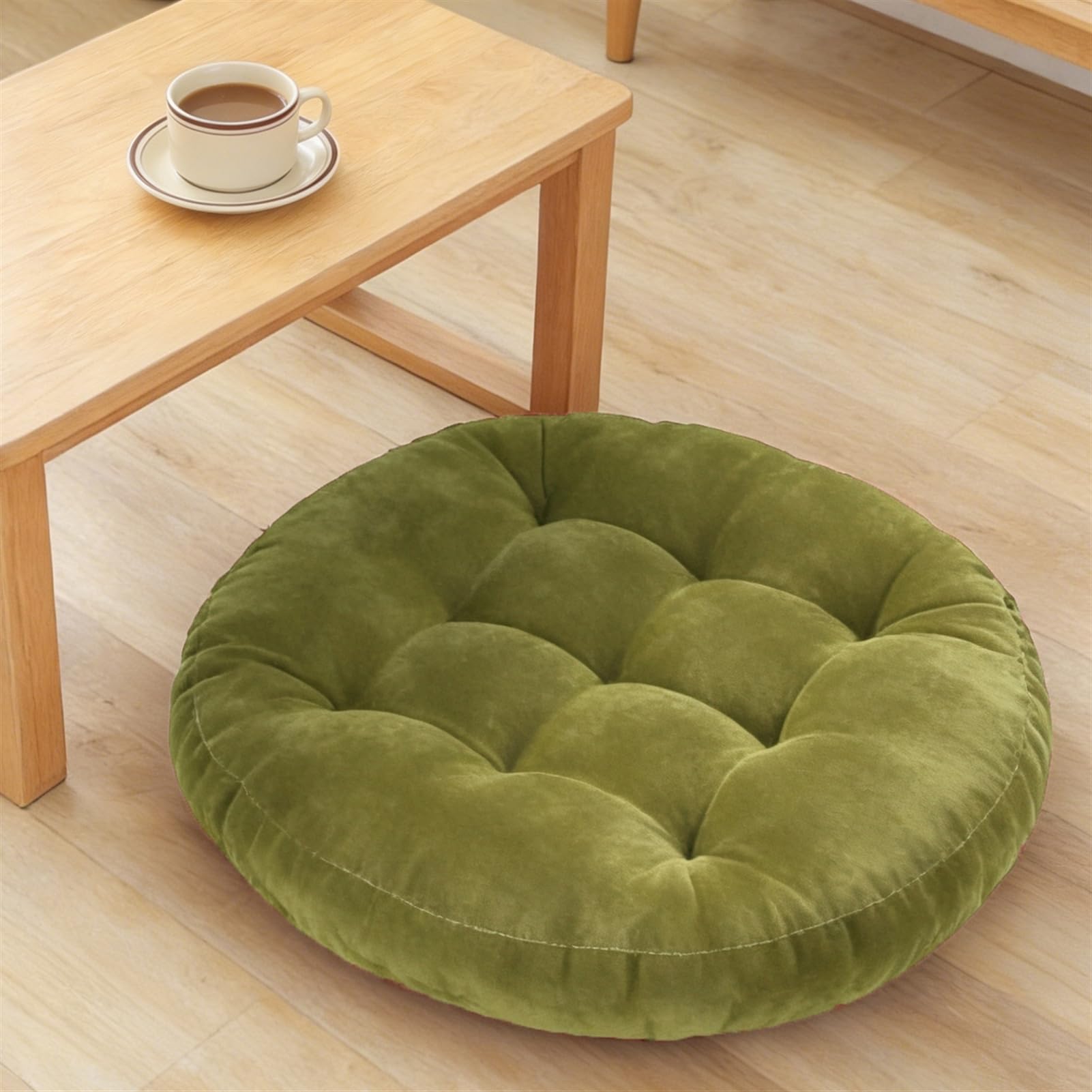 Coussin de sol confortable et doux grand modele rond vert pour deco salon chambre et maison
