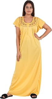 ANGLINA Women's Half Sleeve Embroided Hosiery Cotton Nighty/Maxi/Nightgown/Nightwear WSR_56_59 Price In India