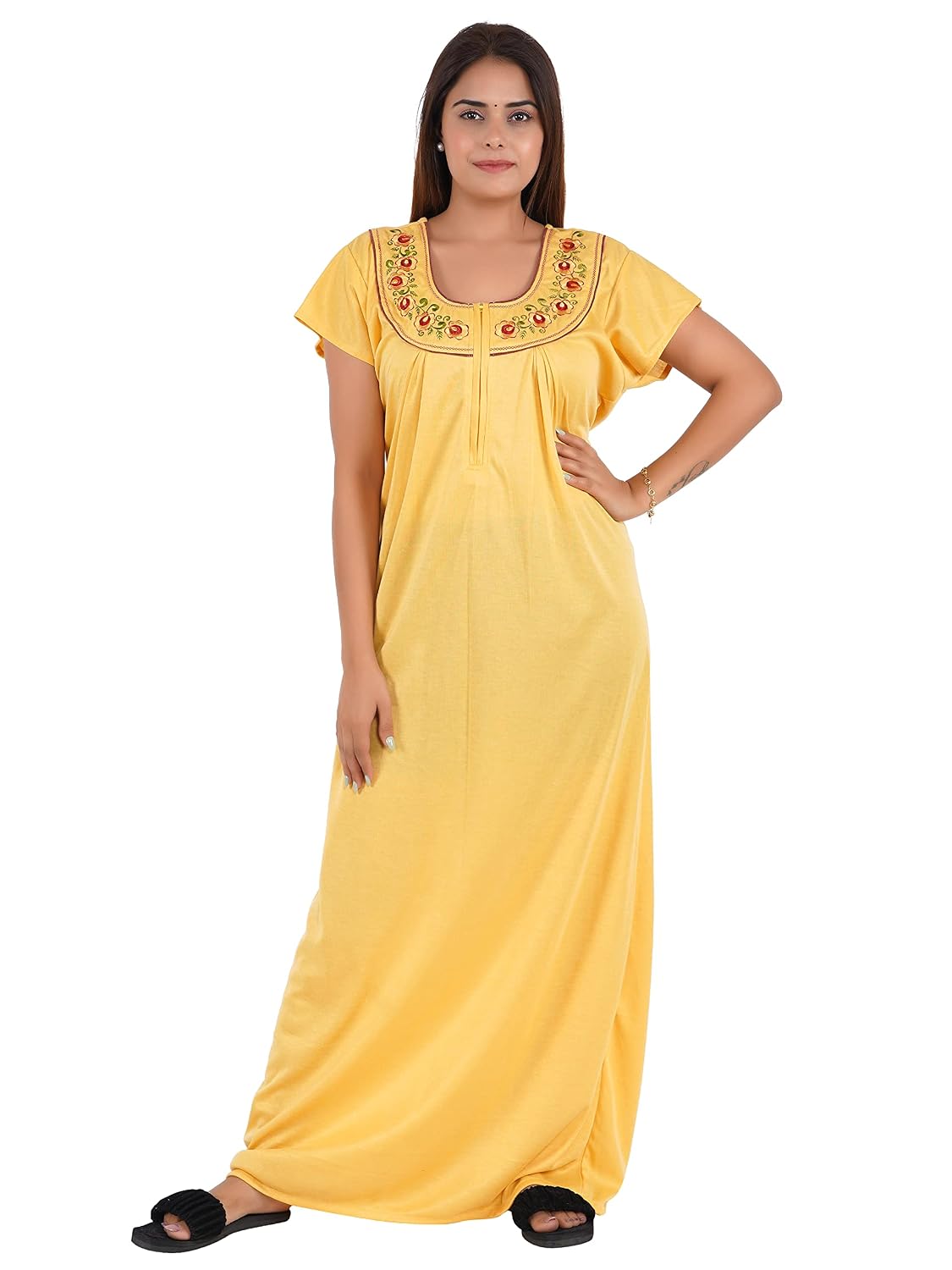 ANGLINA Women's Half Sleeve Embroided Hosiery Cotton Nighty/Maxi/Nightgown/Nightwear WSR_56_59 - Review, Price and Buying Guide