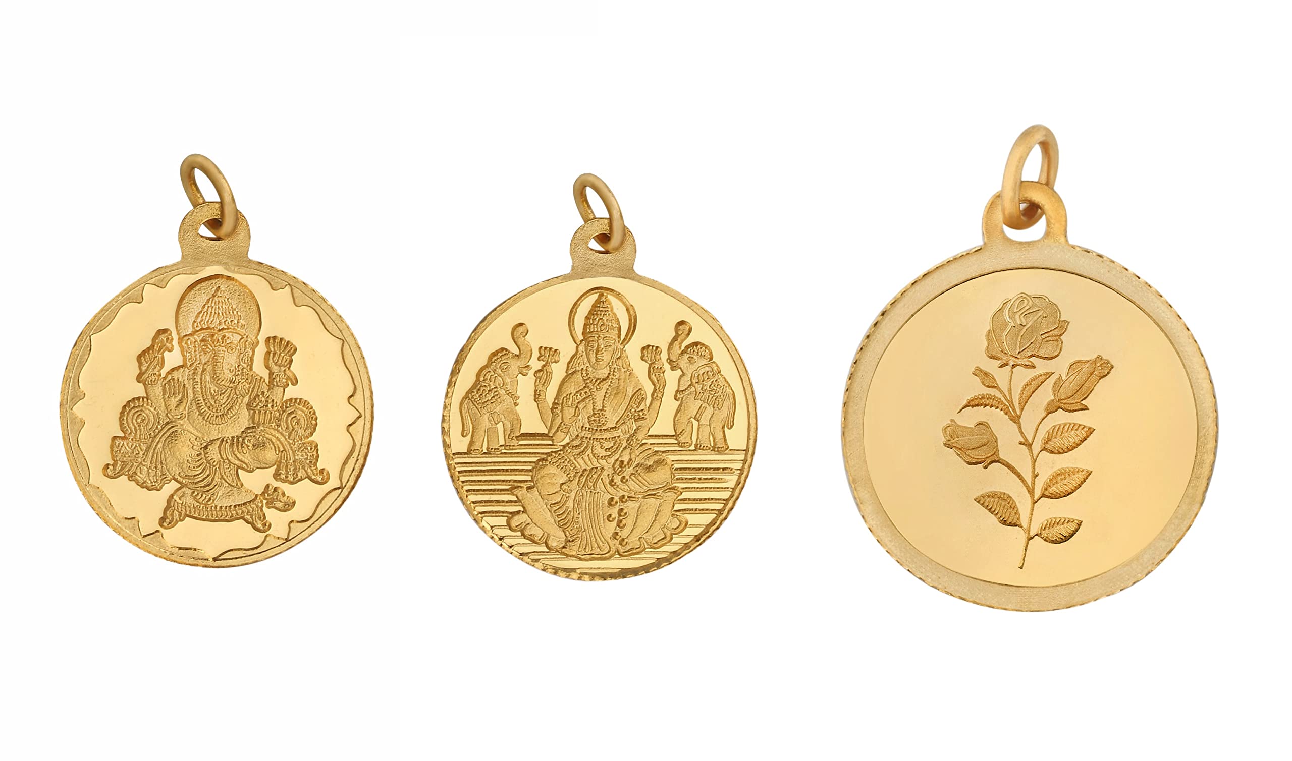24k (999) 2g+2g+2g (Lord Ganesh+Rose+Lakshmi) Gold Pendants Combo (without hook)