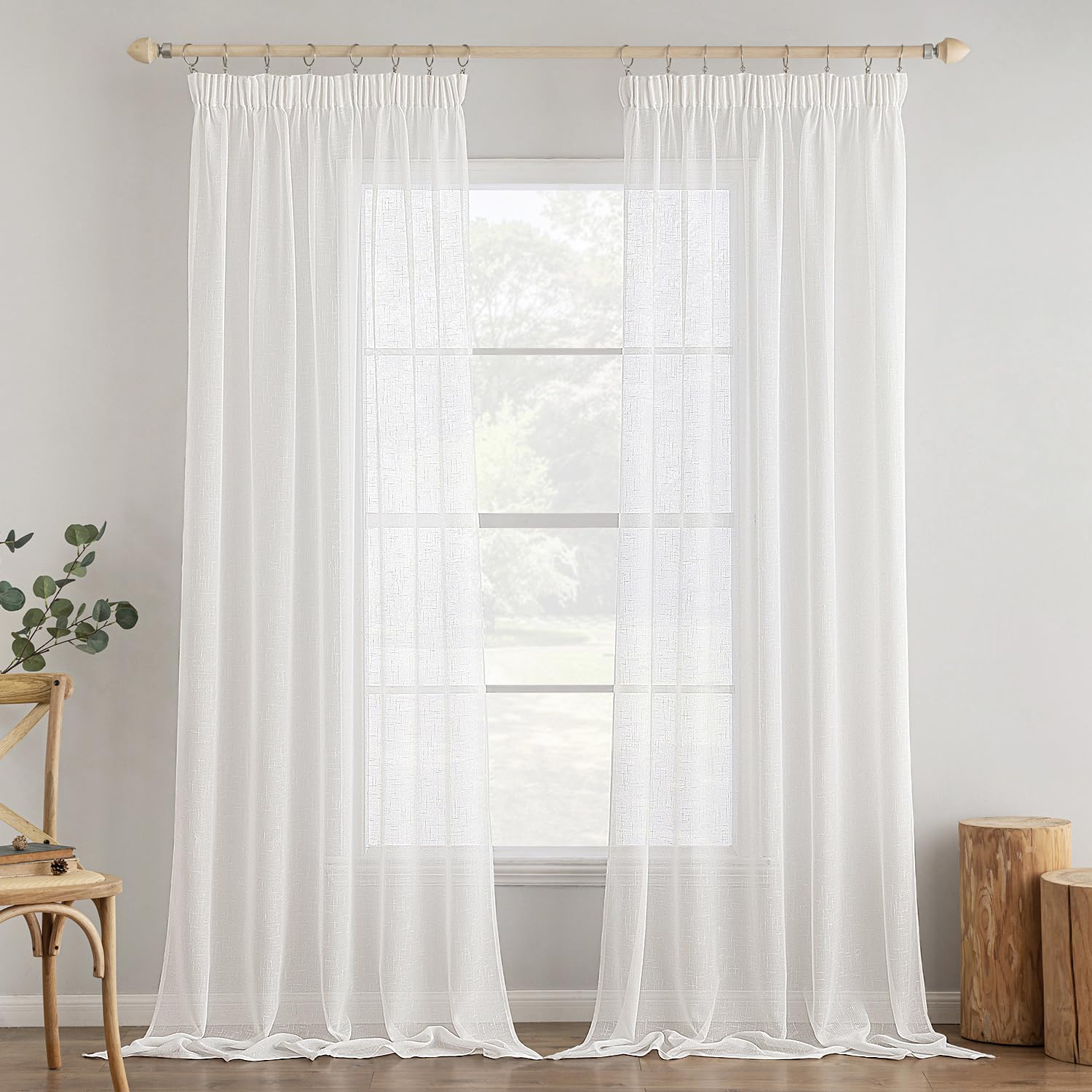 MIULEE Juego de Cortinas de Transparente con Cinta de Volantes Cortinas Tratamiento para Dormitorio Sala de Estar Ventana Moderna Cortinas 140 x 260 cm Blanco