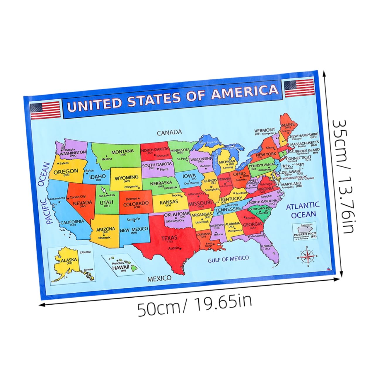 FUNOMOCYA Usa Map Educational Classroom Poster Bright And Versatile Geography Map for Teaching And Decoration Uv Paper Design