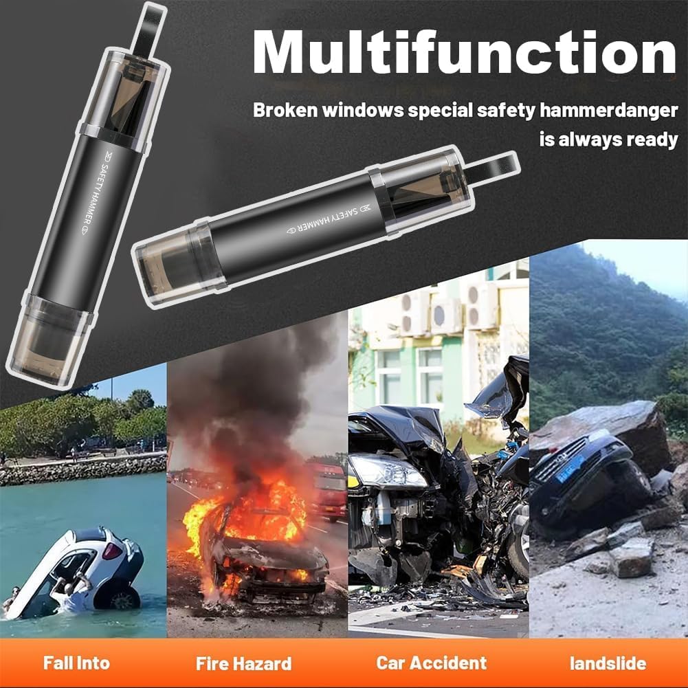 Emergency Car Hammer with Seatbelt Cutter – 2-in-1 Car Accessory, Safety Tool for Car/Bus, 2-Pack