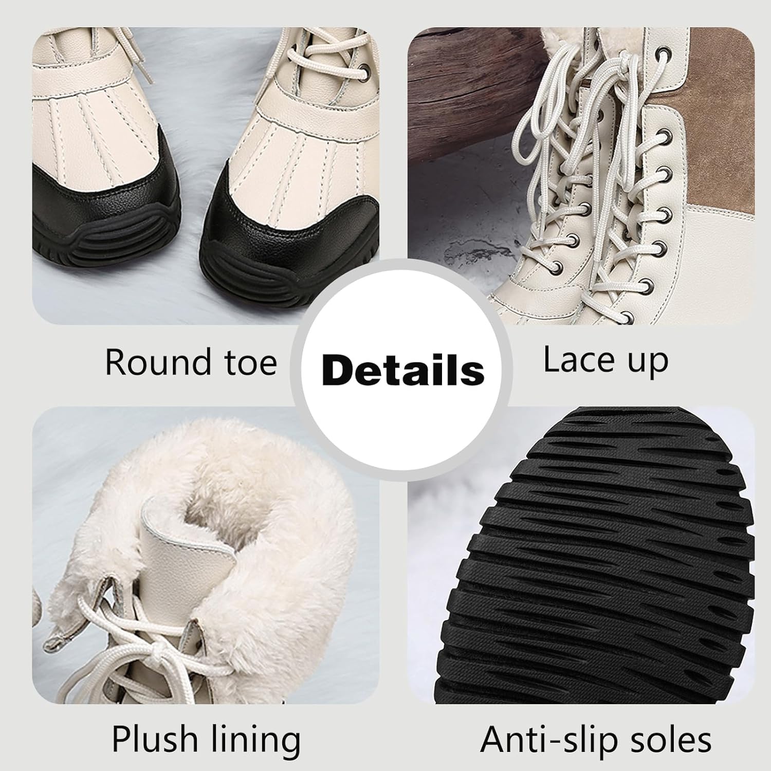 Women's Leather Furry Lined Mid Calf Snow Boots Waterproof Thicken Winter Warm Comfortable Lace Up Hiking Ankle Booties For Outdoor Work Climbing Camping Backpacking