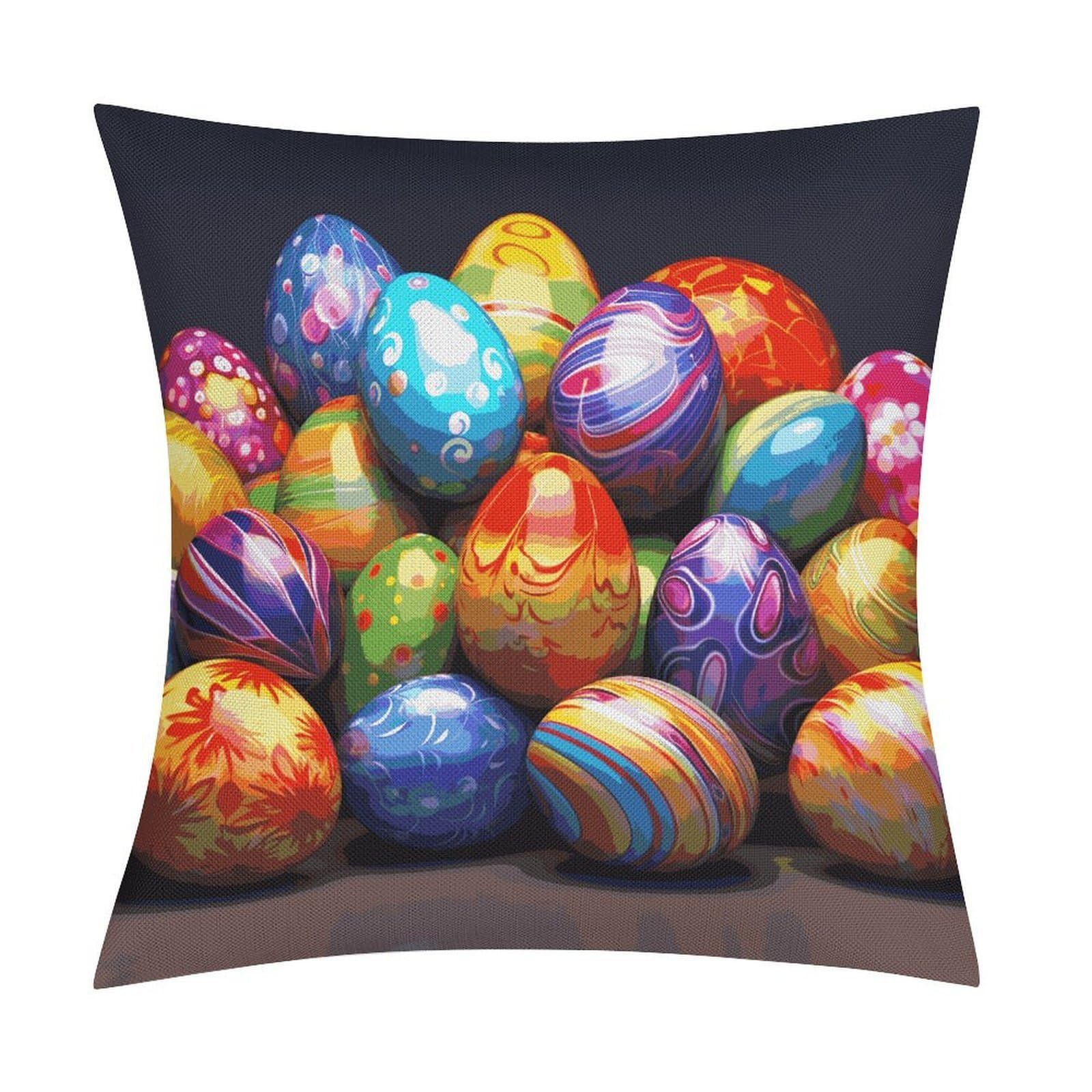 Easter Eggs Pillow Covers 18x18 Inch, Pillow Cases Boho Farmhouse, Throw Pillow Covers for Couch Sofa Bed Spring Home Decor