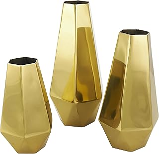 Deco 79 Stainless Steel Metal Geometric Decorative Vase Hexagon Shaped C...