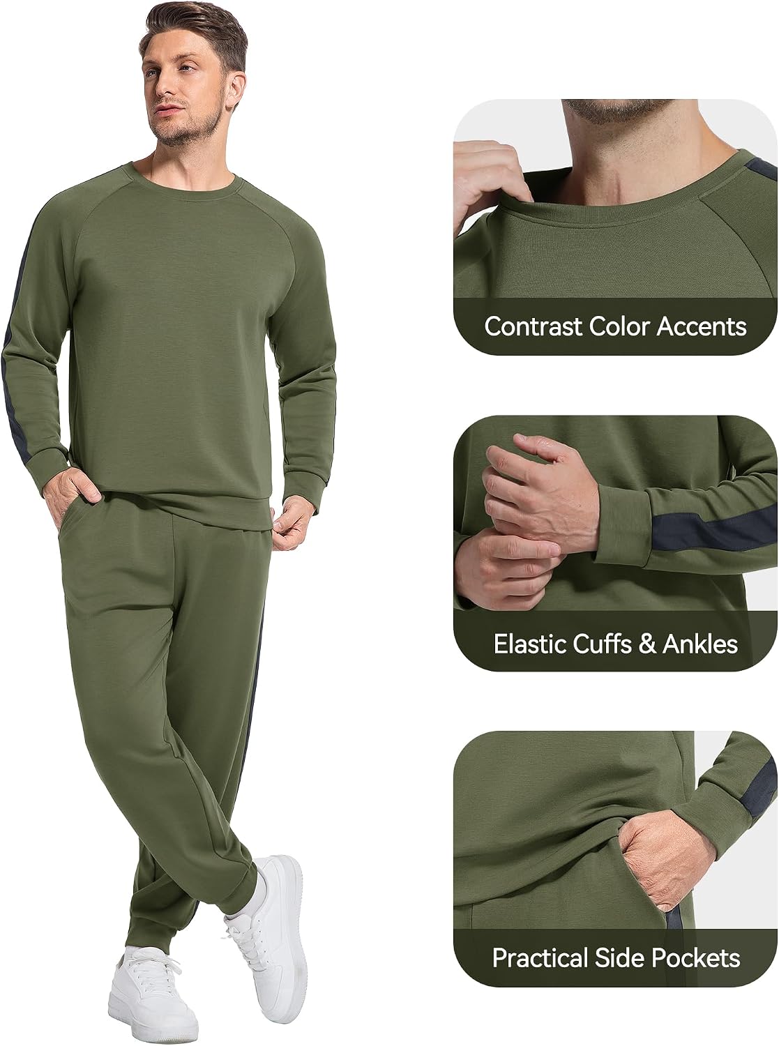 WiWi Men's Tracksuit Set Soft Breathable 2 Piece Jogger Outfit Modal Cotton Pullover Jogging Sweatsuits S-XXL