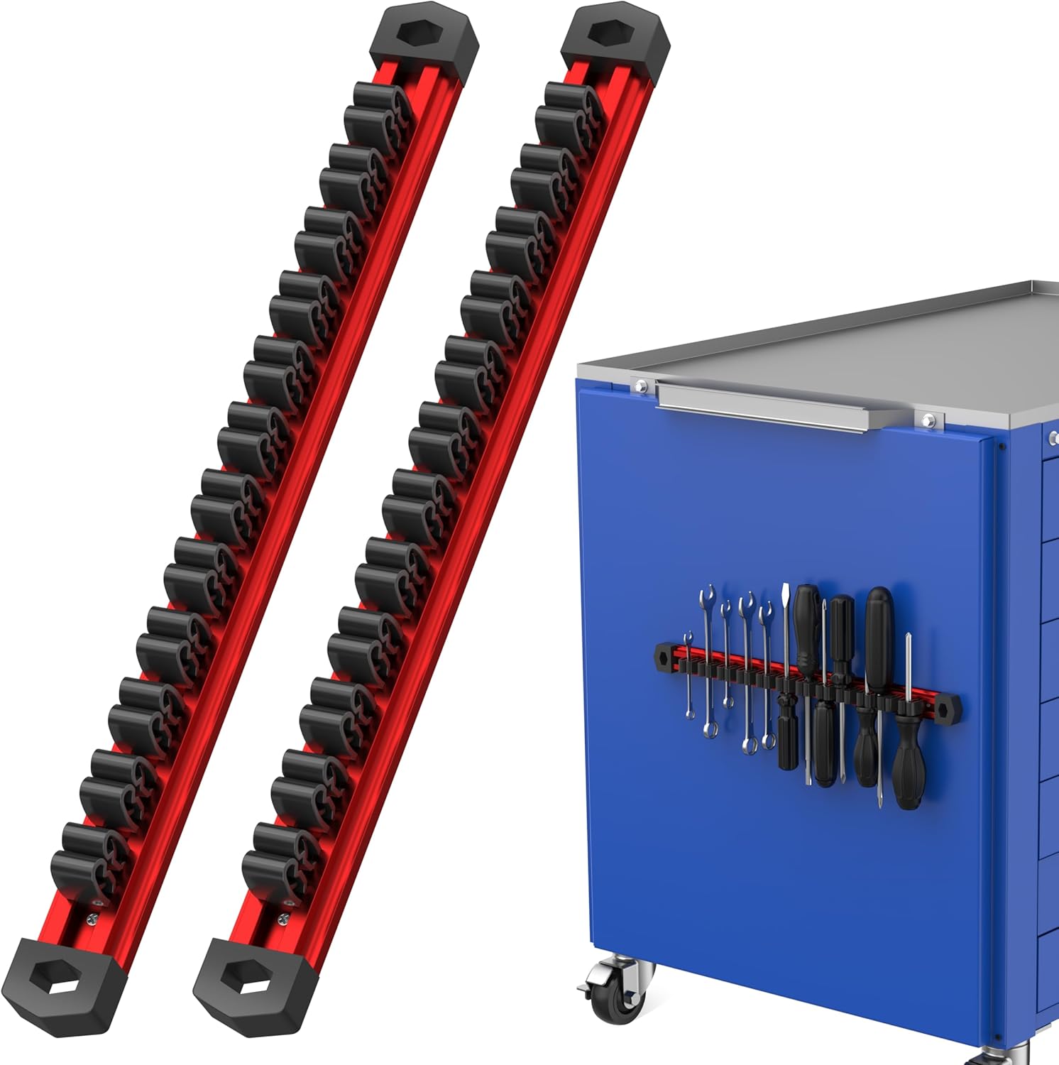 Preciva 3 PCS Magnetic Tool Holder with 36 Sliding Clips, Triple Strong Magnets & Aluminum Rails, Compact Screwdriver Organizer and Wrench Organizer for Garage Workshop Tool Box Storage