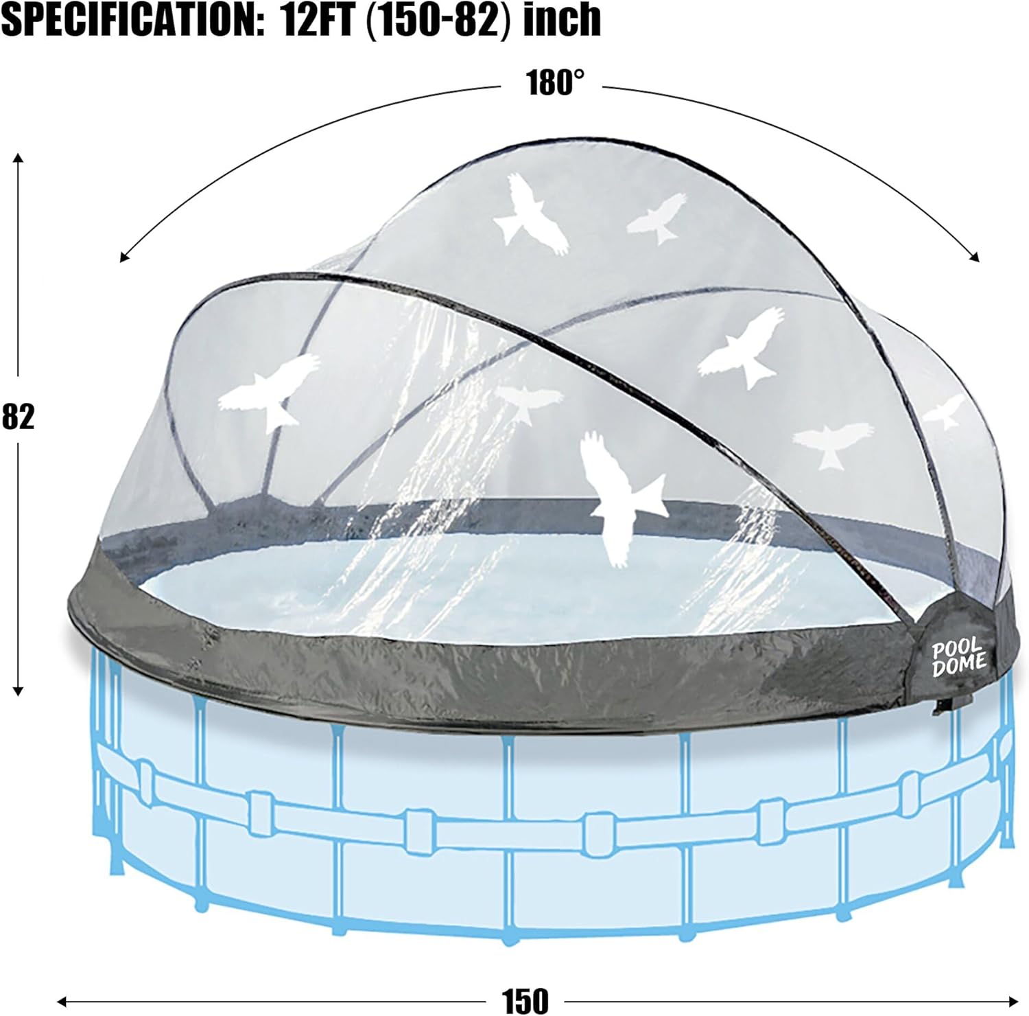 12 FT Pool Dome Enclosure for Above Ground Pools, All Weather Pool Canopy Cover with UV Protection, Round Pool Shade Shelter Keeps Water Clean & Warm, Easy Open Design (12 FT)