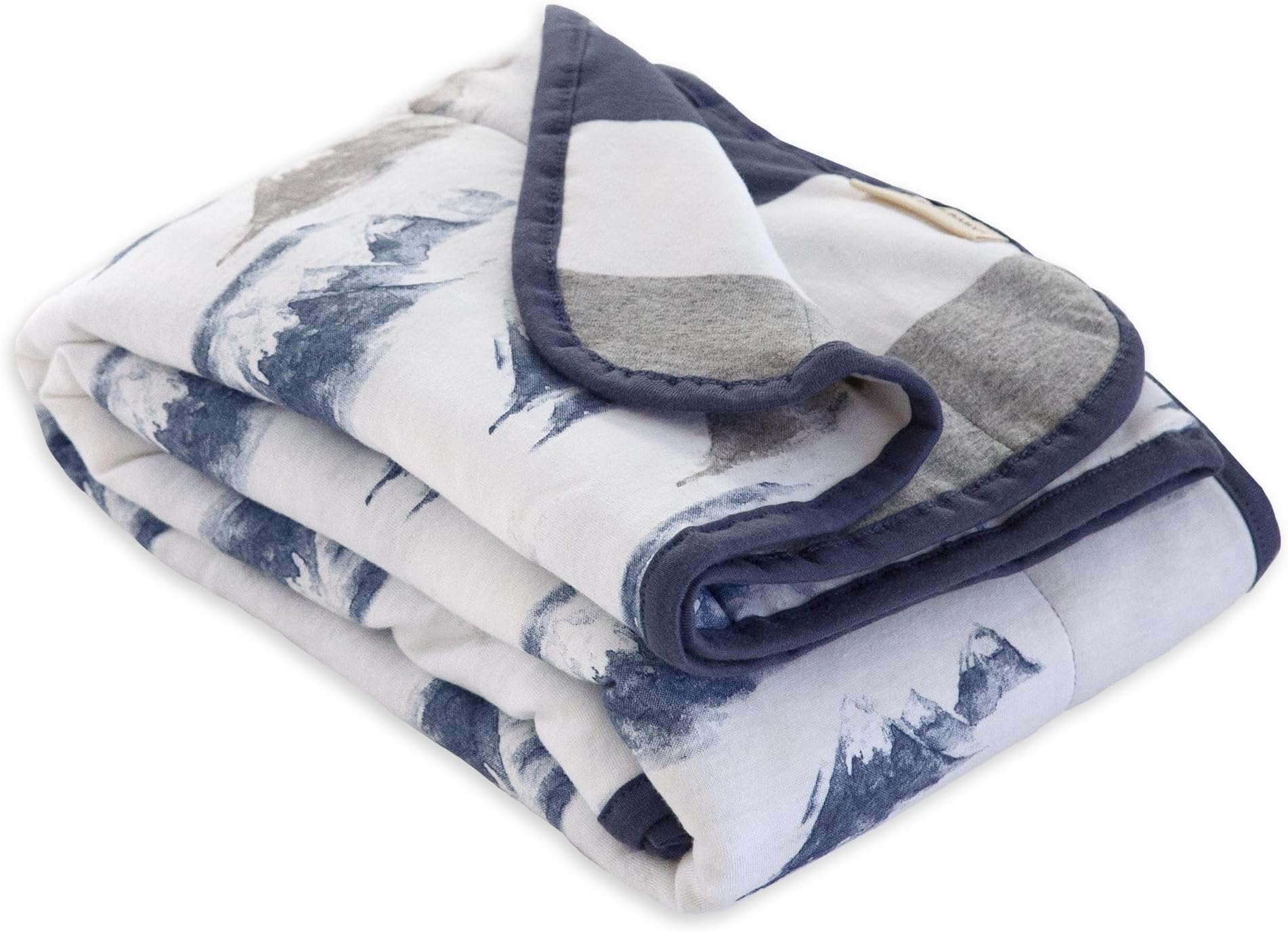 Burts Bees Baby Infant Reversible Blankets 100% Organic Cotton GOTS Certified - Watercolor Mountains Prints with Quilting Pattern Soft Nursery Blanket with 100% Polyester Fill for Size 30 x 40 Inch