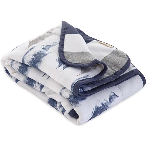 Burts Bees Baby Infant Reversible Blankets 100% Organic Cotton GOTS Certified - Watercolor Mountains Prints with Quilting Pattern Soft Nursery Blanket with 100% Polyester Fill for Size 30 x 40 Inch