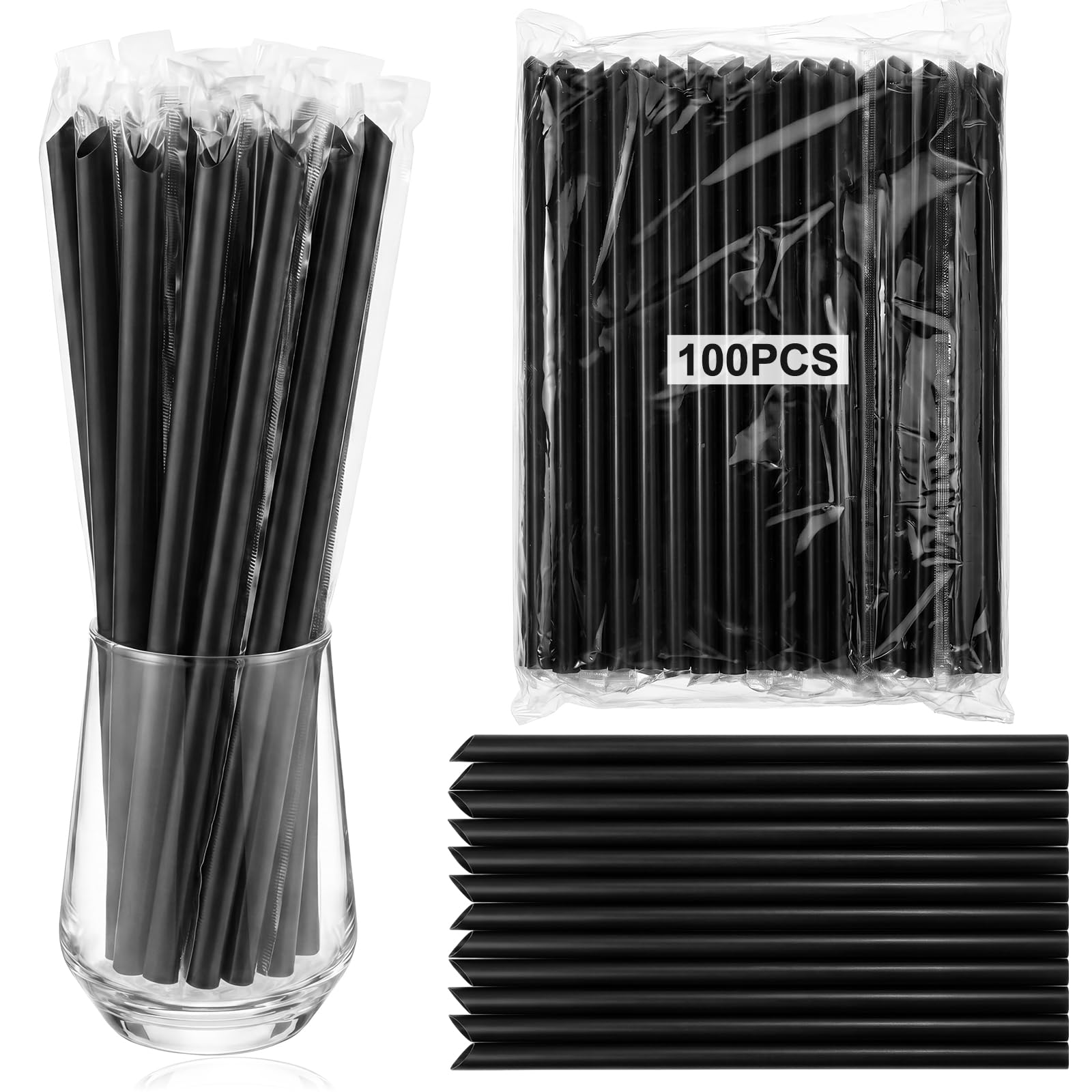 Tessco for You 100 Pcs 9.84 Inch Boba Straws 10mm Wide Black