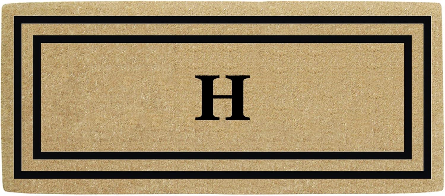 Nedia Home Heavy Duty Coir Door Mat - Personalized Monogram H, Thin Double Picture Frame Design, Natural Coco Fiber Welcome Mat, Durable Handcrafted Outdoor Rug, Eco-Friendly, 24" x 57", O2172H