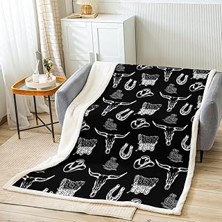 Manfei Cowboy Throw Blanket Bull Skull Hats Horseshoes Bed Blanket for Kids Boys Teen Room Decor, American Western Blanket for Couch Sofa, Soft and Breathable Fleece Blanket(30 x 40 Inches)