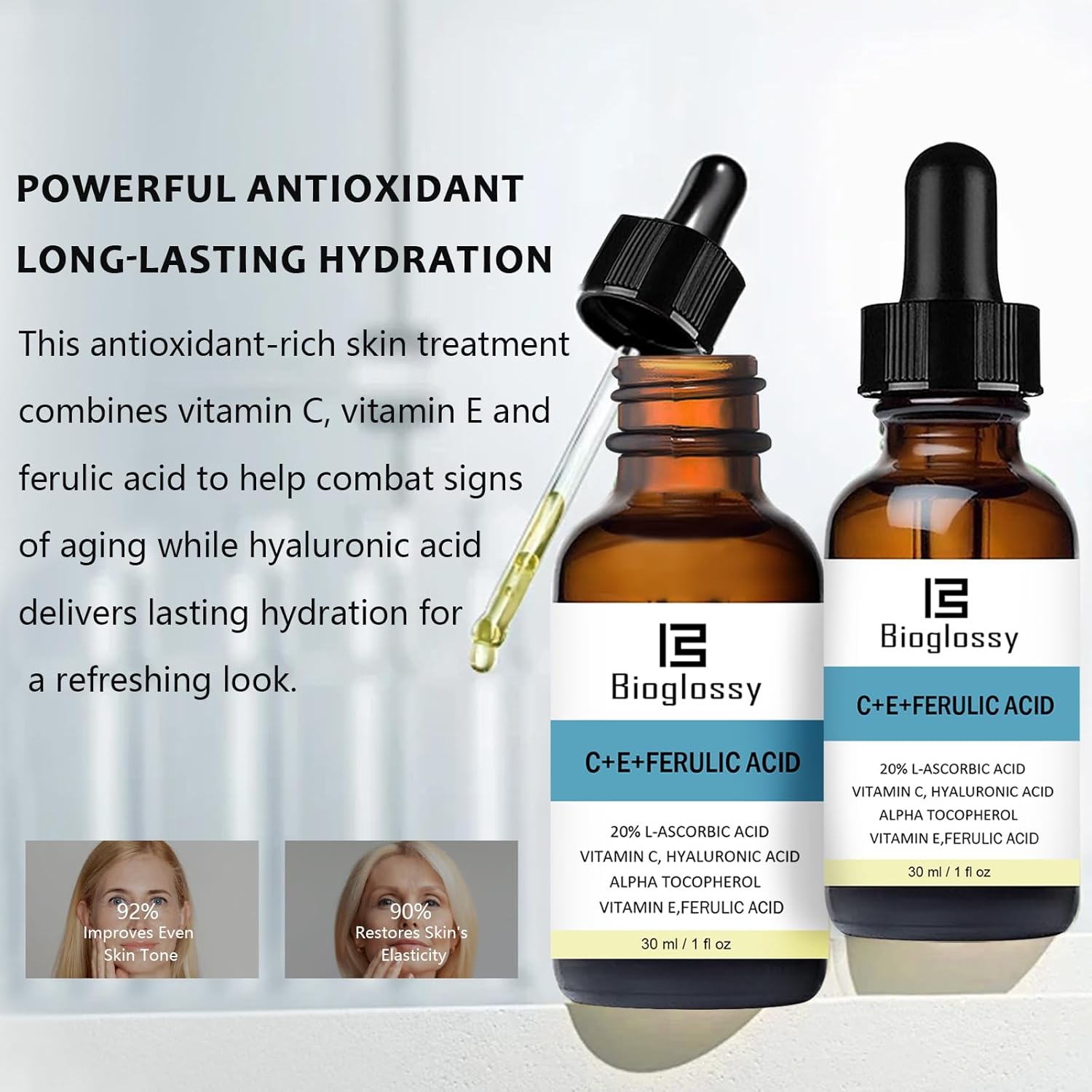 Vitamin CE Ferulic Acid Serum 20% Vitamin C Serum + Vitamin E & Hyaluronic Acid - Skin Moisturizer Face Dark Spot Corrector and Anti Aging 30ml / 1 fl.oz - Image 6