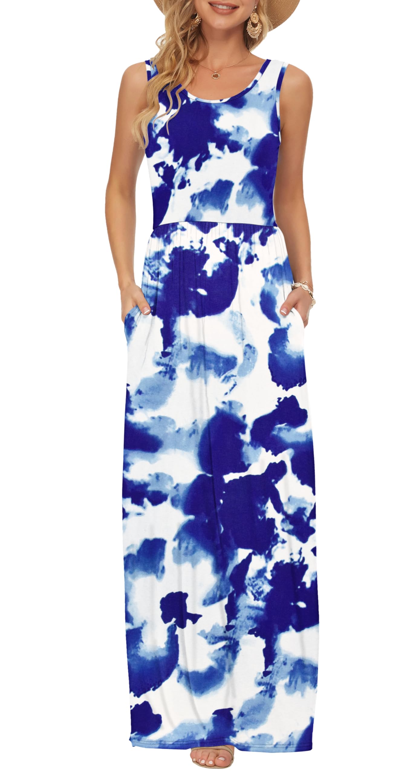 AUSELILY Vestido Largo Suelto sin Mangas de Verano para Mujer Vestido Largo Informal con Bolsillos