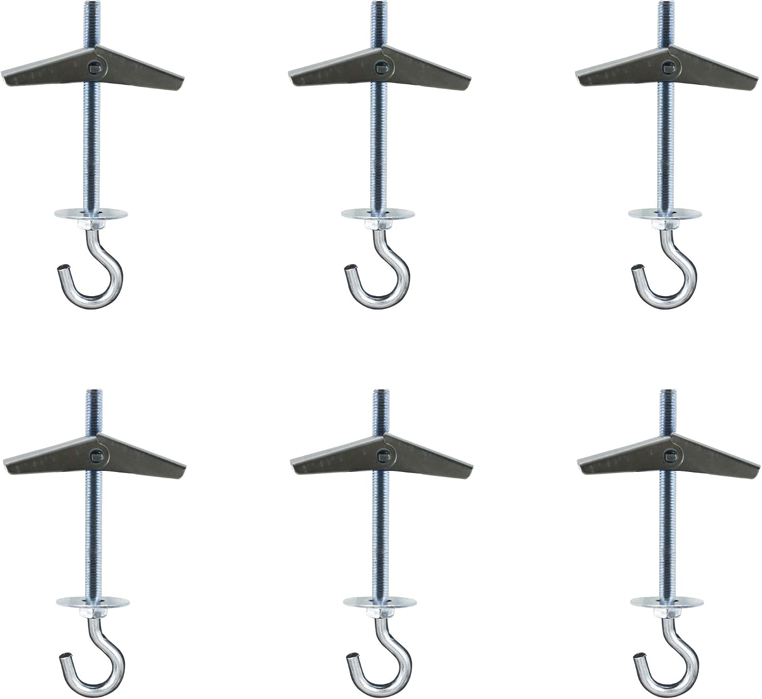 6 Pack Carbon Steel Plasterboard Ceiling Hooks Spring Toggle Wing Bolts Hanger Wall Ceiling Installation Cavity Wall Fixing Anchors Ceiling Hook Heavy Duty Swag Hanging Plants