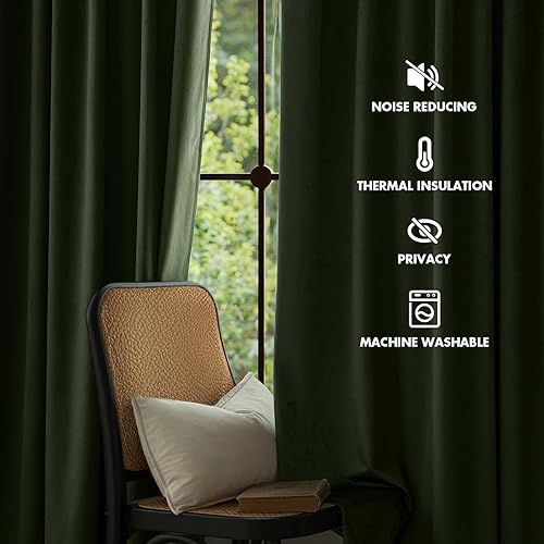 Miniatura 5 de EMEMA Cortinas de terciopelo para sala de estar, 63 pulgadas de largo para oscurecer la habitación, cortinas de ventana con ojales para dormitorio,