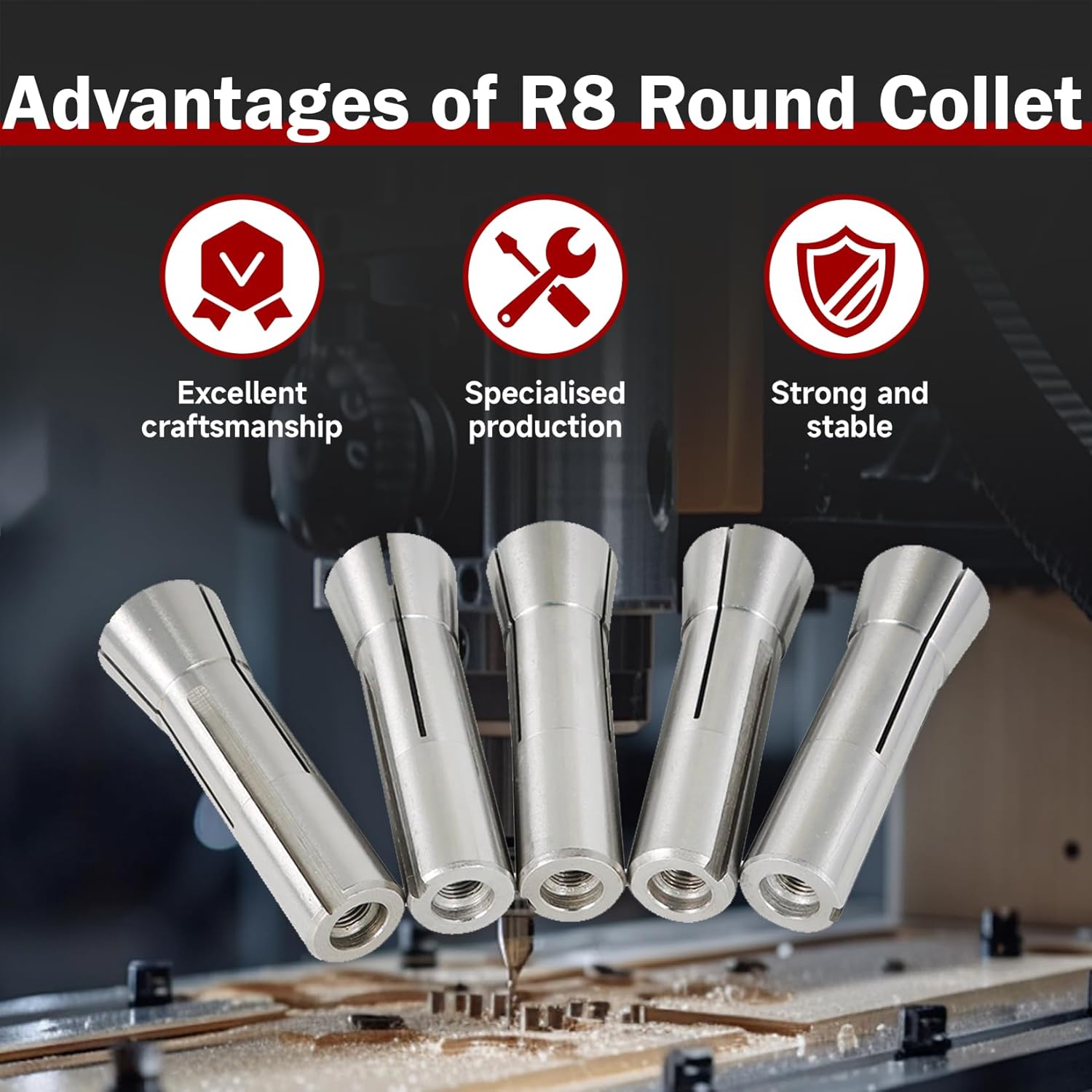 R8 Round Collet Set 10Pcs R8 Collet Chuck Spring Collet Set CNC Engraving Milling Lathe Chuck Tool 3-20MM Fit for CNC Engraving Machine and Milling Lathe Tool